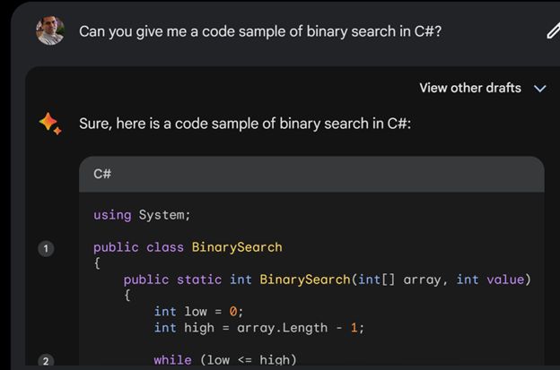 Google Bard Code Snippet